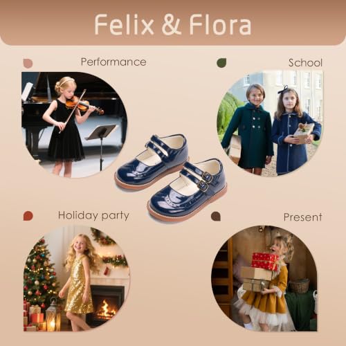 Image of Felix & Flora Toddler Girl Mary Jane Dress Shoes - School Oxford Flats for Girl Party Shoes.