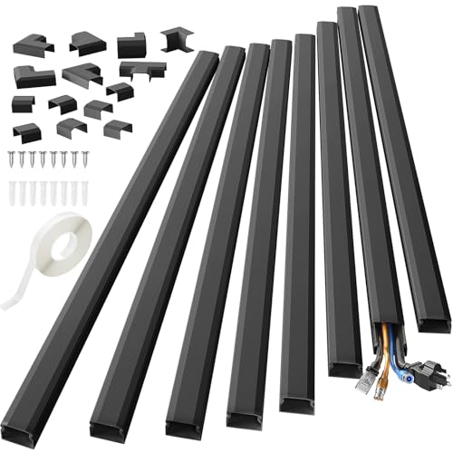 Yecaye Cable Concealer, 125 Inches Large Size Cord Cover Raceway Kit, Paintable Wire Hider for Wall Mount TV, Cable Hider Channel for Home Office, 8PCS, Each L15.7 X W1.18 X H0.6 inches,Black by Yecaye - Used condition - CA$22.25