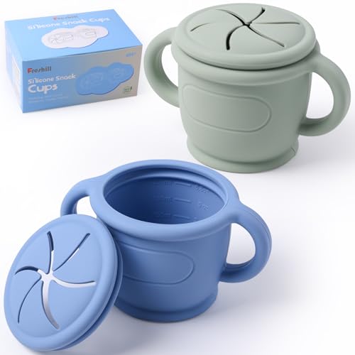 Image of Freshill Toddler Snack Containers, Snack Cups for Toddlers Spill Proof, Silicone Food Catcher with Removable Lid, 2 Pack Dishwasher Safe and BPA Free