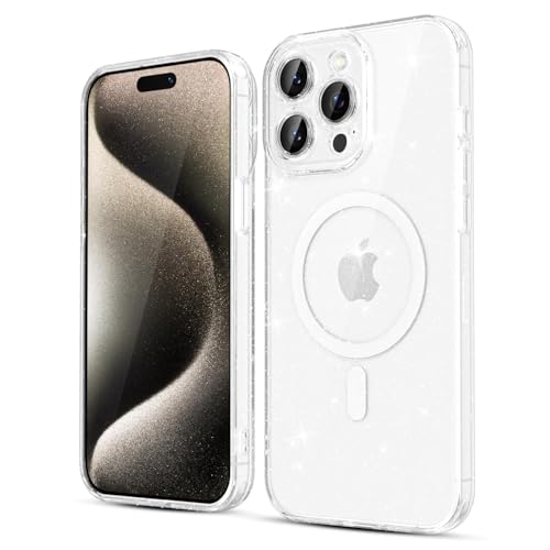 LoeoeL for iPhone 15 Pro Max Case Clear Glitter Magnetic, Transparent Sparkly TPU Silicone Compatible with Magsafe Phone Case for Women, Bedazzled Bling Sparkle Slim Thin Soft Bright Glossy Jelly Gel