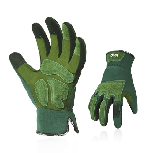 Vgo... Gants de jardinage cuir pour femmes, contre les épines, gants de travail jardinage de sécurité, protection anti-rayures,anti-abrasion(SL7471,Vert,10/XL,1Paire)