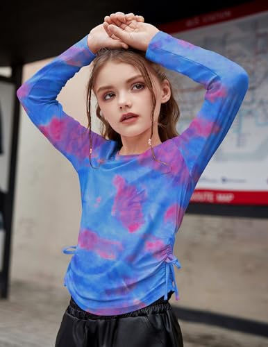 Image of Arshiner Girls Long Sleeve Shirts Ruched Knot Side Tunic Blouse Tee Tops