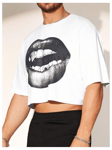 Men's Graphic Tees Short Sleeve Crew Neck Drop Shoulder Cropped T Shirt Summer Funny Tee Shirts4