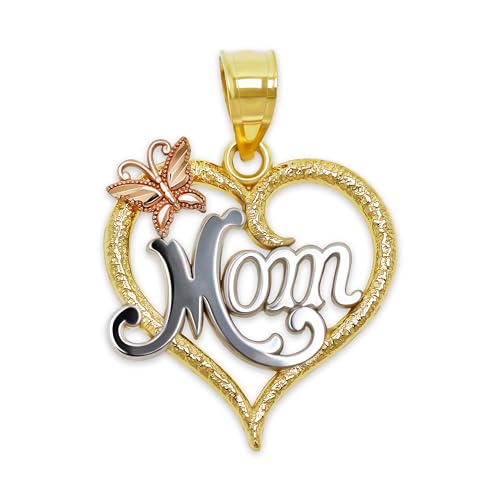 Gold Mom Pendant Necklace - 10 Karat Solid Gold - Heart Pendant Charm - Mother Day Gift