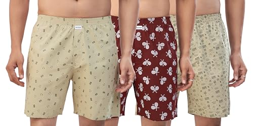 Image of Nermosa Men's 100% Cotton Boxer Shorts - Soft, Breathable, All-Day Comfort (Pack of 3)