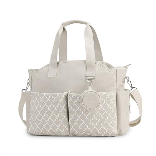 SONARIN Bolsa de Pañales para Bebés,Bolsa de Viaje para Pañales Materna Messenger Bolsos Bandolera Multifunción con Bolso de Chupete Gran Capacidad para Todos los Accesorios para Bebés(Beige)