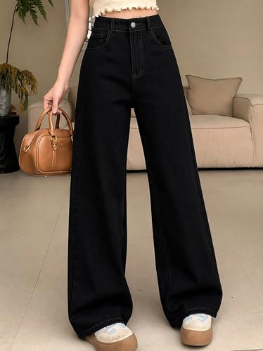 Image of KOTTY Women's Wide Leg Denim Jeans | Loose Fit High Rise Baggy Style Jeans for Women