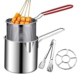 Freidora de Acero Inoxidable | Robusta con Cesta de Rejilla - Olla Freidora Profunda para Aperitivos | Para Cocina Restaurante Autocaravana Camión De Catering Filete Y Alas De Pollo Patatas Fritas Y P