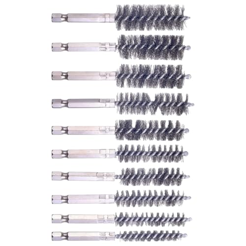 10pcs Hexagonal Shank Steel Brushes Assorted Size 8mm to 19mm Rustproof Metal Surfaces Cleaning Tool Wire Brush for Drill