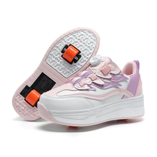 Kids Roller Skates Shoes Sneakers for Boys & Girls, Outdoor Skateboarding Shoe Fashion Parkour Shoes with 2-Wheels Unisex Retractable Skating Shoes for Children's Park Sports Walking