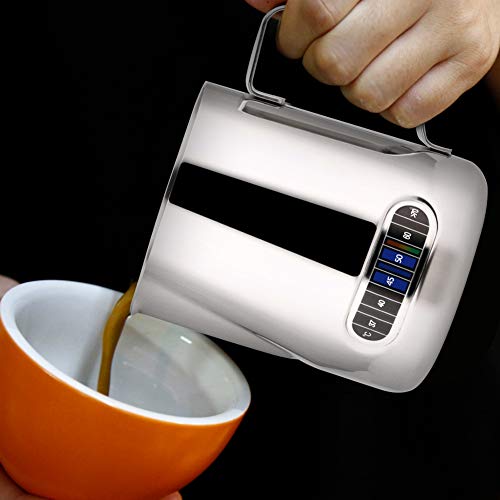 L-BEANS Jarra de Leche Espumador Acero Inoxidable con Termómetro,600 ML