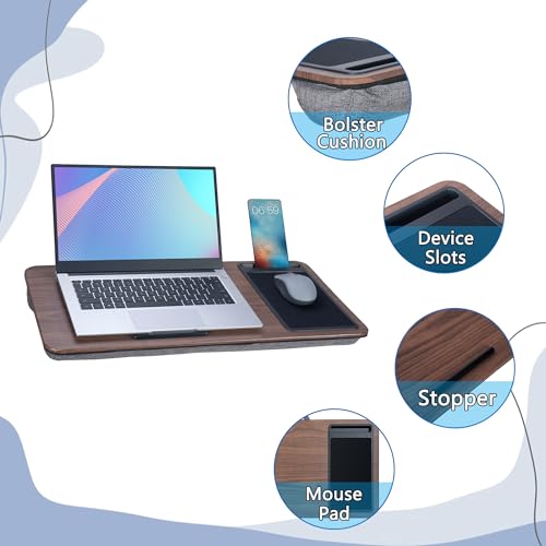 Baoee Schoßschreibtisch, tragbarer Laptop-Schreibtisch mit Kissen-Kissen, passend für Laptops bis zu 17 Zoll, mit Tablet- und Handyschlitz, Mauspad, ideal für Zuhause und Büro (Schwarz, Groß)