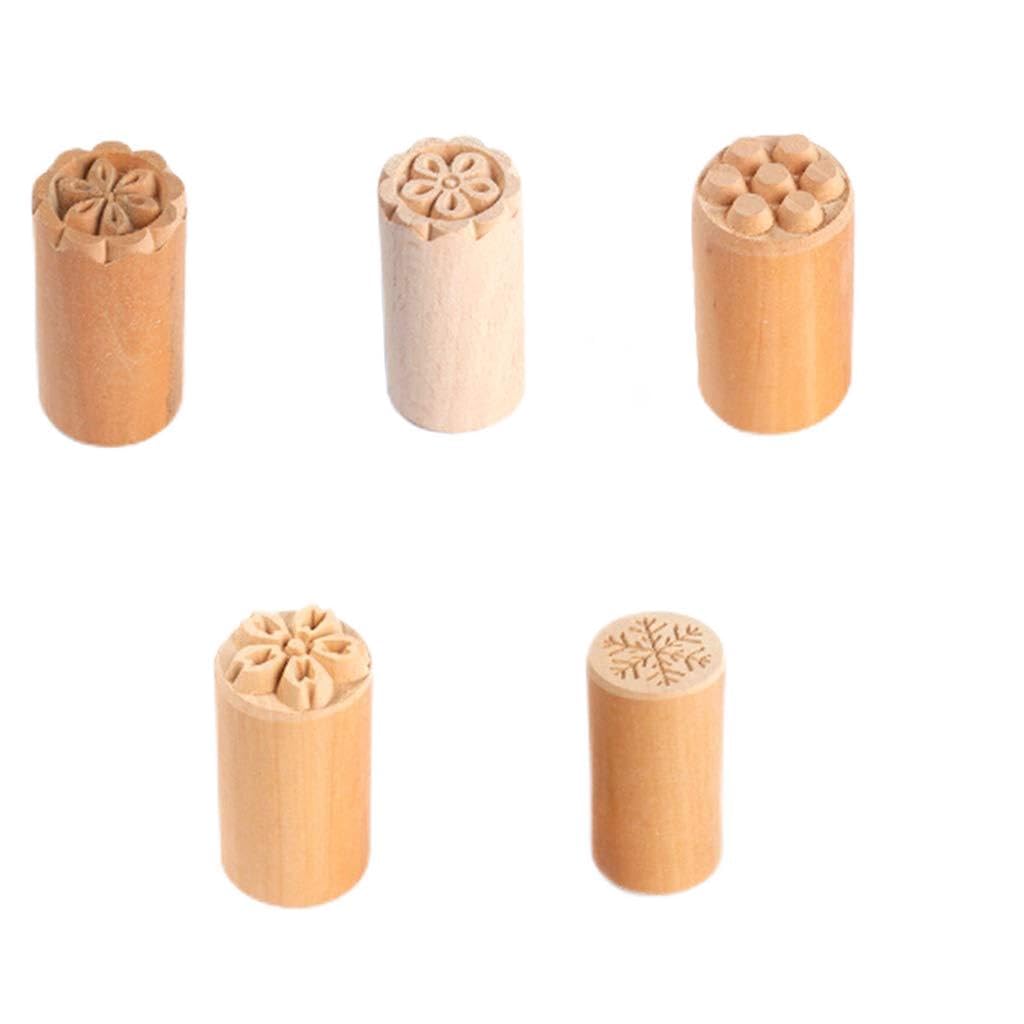 ZHOUYQX 5Pieces/set Cake Mold Wood Dessert Seal Stamp Chinese Cookie Baking Decorating