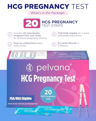 Image of Pelvana HCG Pregnancy Test Strips 20 Count - Accurate Results in 5 Minutes, Easy to Use at Home, Value Pack Ideal for Women Trying to Conceive Naturally & Needing to Test Often - Bulk Pregnancy Tests