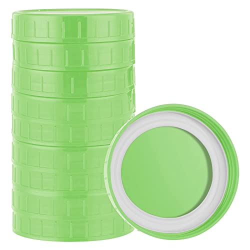 Actaday 8 Pcs Green Plastic Mason Jar Lids Canning Jar Lids Leak-Proof Storage Cap Compatible With Silicone Mason Jars, Canning Lids 86Mm (Wide Mouth) - With Silicone Ring #TOP6