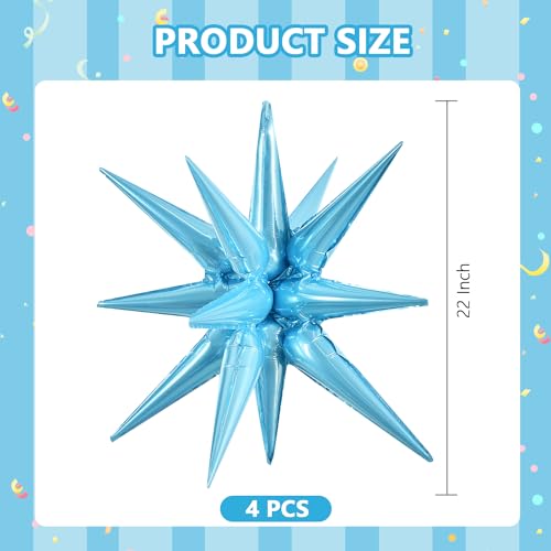 Image of TONIFUL 4 Pcs Star Balloons Light Blue Foil Explosion Party Decoration | 22 Inch Large Mylar Star Balloon for Christmas New Year Boys Birthday Party Wedding Baby Shower Photo Booth Supplies