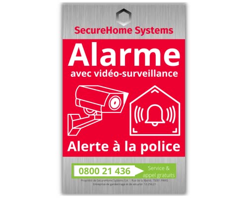 SecureHome Systems - Lot de 8 autocollants hyper-réalistes dissuasifs vol effet alu - Alarme + Alerte à la police - Haute qualité, résistance pluie et UV - 8,5x5,5cm