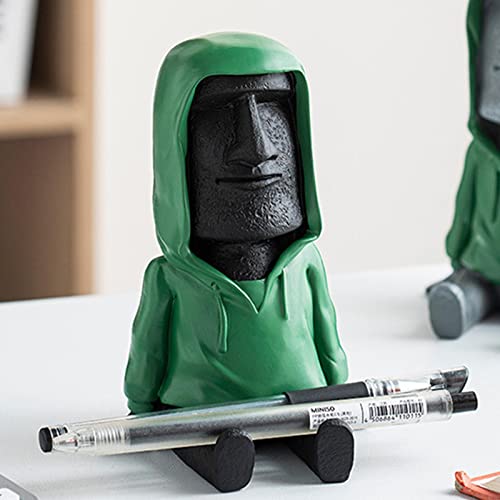 Estátua de Moai da Ilha Antiga,Escultura Moai retrô com suporte para smartphone | Porta-canetas deco