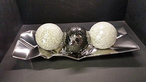 Funky Ceramic Chrome Angle Tray with 3 Mosaic Glass Balls (2 x White & 1 x Black)