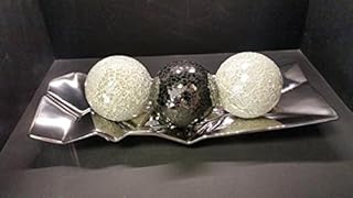 Funky Ceramic Chrome Angle Tray with 3 Mosaic Glass Balls (2 x White & 1 x Black)