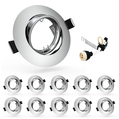 Image of HiBay 10x Downlights for Ceiling GU10 Polished Chrome Spotlight 360° Tiltable Round Downlights for Kitchen Living Room 240V, 90mm Outer Diameter, 68-83mm Cut-Out Holes, Without Bulb