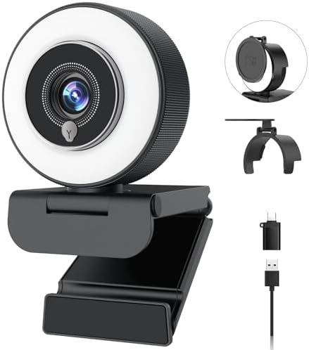 Angetube 4K Webcam with Ring Light, Computer Web Camera for Deskt...