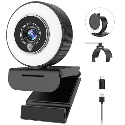 Angetube 4K Webcam with Ring Light, Computer Web Camera for Desktop, Laptop
