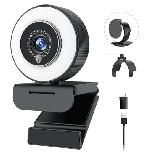 Angetube 4K Webcam with Ring Light, Computer Web Camera for Desktop, Laptop