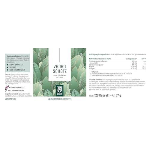 Rutin Steinklee Komplex 120 Kapseln - 500mg Rutin hochdosiert & 394mg Steinklee - Pflanzliche Alternative zu Venenkapseln Venentabletten - Vegan - Venenschatz von NATURTREU