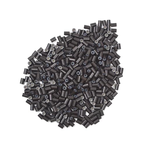 4.0 * 2.8 * 6.0 mm Silicone Lined Micro Ring Beads Copper Tube Micro Link Beads Hair Beads for I-Tip Hair Extensions (1000 Pcs, Dark Brown)