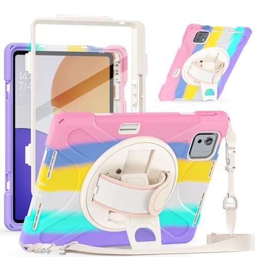 Coque Xiaomi Pad 7S Pro 12.5 antichoc rose arc-en-ciel avec bandoulière