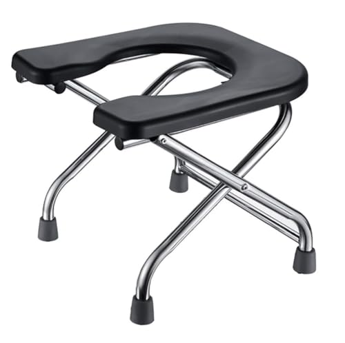 Image of Black Foldable Stainless Steel Shower Commode Chair with Pot | Sturdy & Robust Constructed Stainless Steel Frame Comfortable for Elderly Pregnant Women