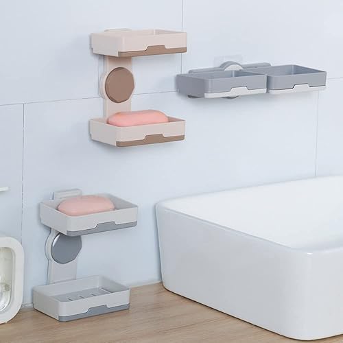 Miniatura 5 de Jabonera adhesiva fuerte de doble capa, soporte de jabón de ducha extraíble sin taladros para ducha, baño, bañera, cocina (blanco)