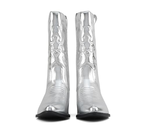 Image of Soda inchTELLER inch ~ Women's Western Cowboy Boots with Stitched Detailing, Pointed Toe, and Low Block Heel
