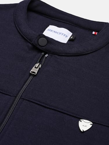 Image of SHOWOFFFF Men Solid Front-Open Sweatshirt | Mandarin Collar Full Sleeves Cotton Sweatshirt's for Mens | Slim Fit Regular Length Sweatshirts for Men's