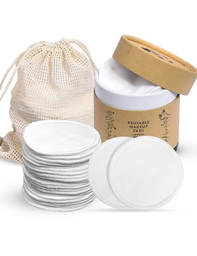 Desmaquillantes, Beauty 20 Piezas Almohadillas Desmaquillantes Reutilizables, Rondas de Limpieza de Lavado de Cara Lavables de bambú con Bolsa de Lavandería y Caja Redonda para...