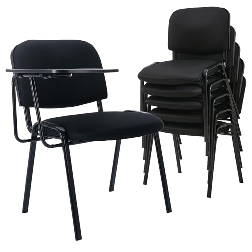 Image of HNY Black Tablet Arm Chairs Set of 15, Mesh Office Waiting Room Guest Nesting Stacking Chairs, Reception Chairs with Flip-Up Table Conference Chair for School Classroom Training Meeting Room