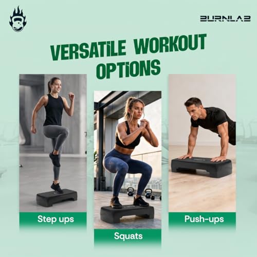 Image of Burnlab Aerobic Stepper, Two Height Level Adjustments - 4 inches and 6 inches, Slip-Resistant & Shock Absorbing Platform for Extra-Durability (Black)