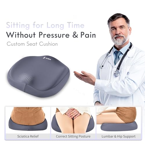Image of FLORICH Ergonomic Car Seat Cushion and 2-in-1 Lumbar Support Pillow Headrest Memory Foam Car Cushion Back Support Neck Pillow Driving Lumbar Seat Cushion for Truck Driver Sciatica Pain Relief, Blue