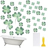 HOMMDECO Rutschfeste Badewannen-Aufkleber, 6 Stück, grün, vierblättriges Kleeblatt, Badewannen-Aufkleber mit Schaber für Badewanne, Treppe, Dusche, Boden