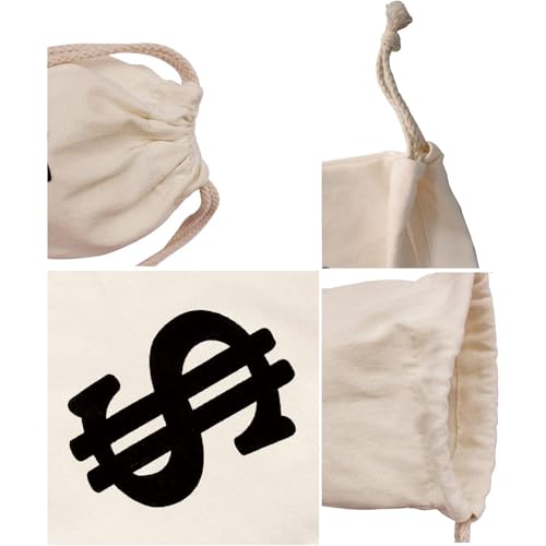 6 Stück Geldsack, Banksparbeutel, Prop Money Münzbeutel, Geldbeutel mit Dollarzeichen, ideal für Cosplay, Kostümzubehör, Partys, Aufbewahrung von Spielgeld und Requisiten