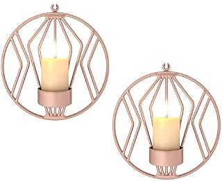 Sziqiqi Set of 2 wall candle holders for living room, wall sconces for pillar candles or tea light, Metal metal candelabra for Living Room Bedroom, for Wedding Bedroom Decor, Rose Gold