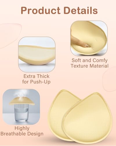 Thick Bra Pads Inserts for Push Up, 3 Pairs Breast Enhancers Sport Padding Add 1-2 Cups for Women Dresses Swimsuits Sport - A/B3