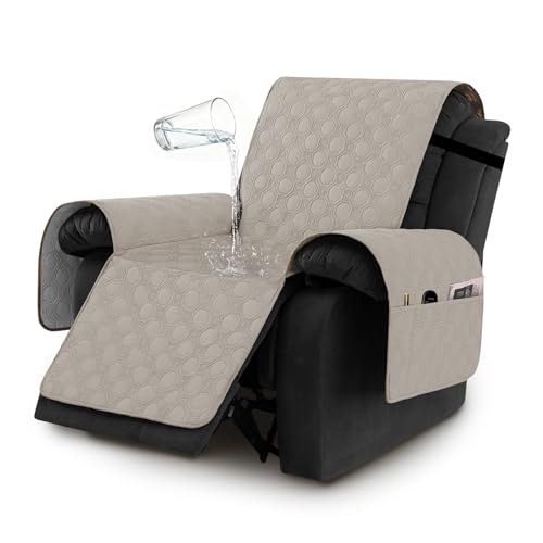 H.VERSAILTEX 100% Waterproof Recliner Chair Covers, Recliner Covers Non-Slip Stay in Place, Thick Cover for Recliner Chair with Pocket, Dog Couch Cover Protector Washable(French Oak, 25")