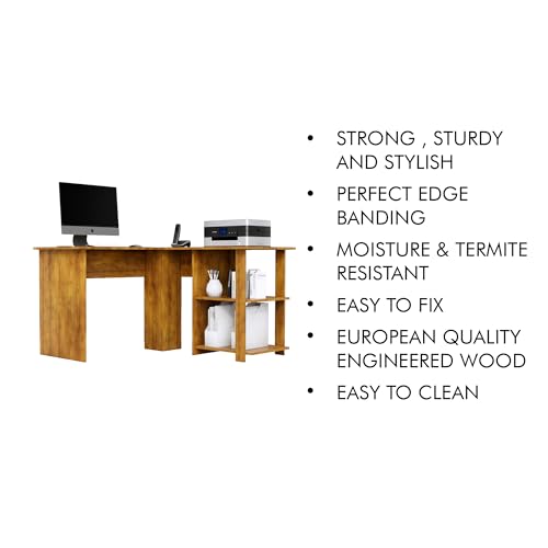 Image of Bniture Wooden Study Table for Home | Engineered Wood Study Table with Shelf Storage | L Shape Multi Purpose Computer Desk for Writing & Study | Laptop Table for Study Room & Office | Giant Wood