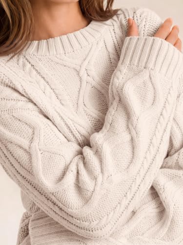 Image of Trendy Queen Women's Oversized Cable Knit Sweaters 2026 Fall Outfits | Quiet Luxury Style, Chunky Knit Texture, Winter Holiday Outfit, Easy Layering Piece, Fall Fashion Staple