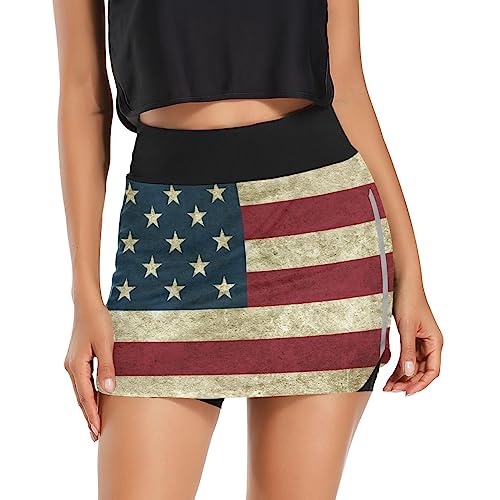 ODAWA Saia de tênis com bandeira retrô para mulheres, saias esportivas femininas de cintura alta par
