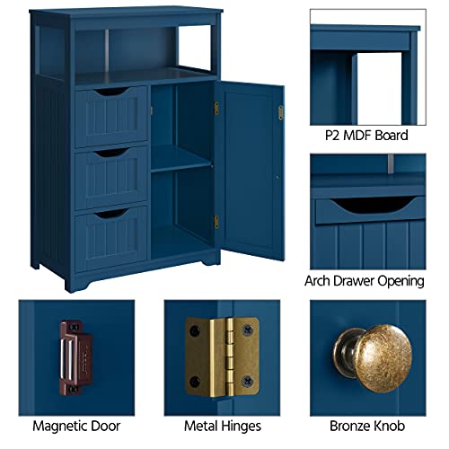 Yaheetech Bathroom Floor Cabinet, Free Standing Wooden Storage Organizer Multiple Tiers Storage Living Room Cabinet, Navy Blue #TOP4