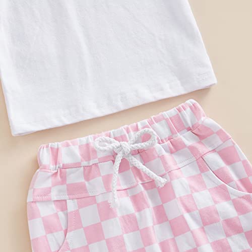 Baby Boy Girl Summer Outfits Checkered Plaid Short Sleeve T-Shirt Top Shorts Set Trendy Toddler Checkerboard Outfit (A-Pink, 6-12 Months) #TOP5
