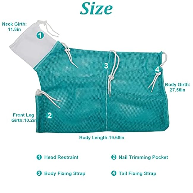 Breathable Mesh Shower Bag - Anti Scratch Adjustable Grooming for Nail Trimming, Bathing - Polyester Soft Cat Washing (White-Green)-Fuw3uQ5x